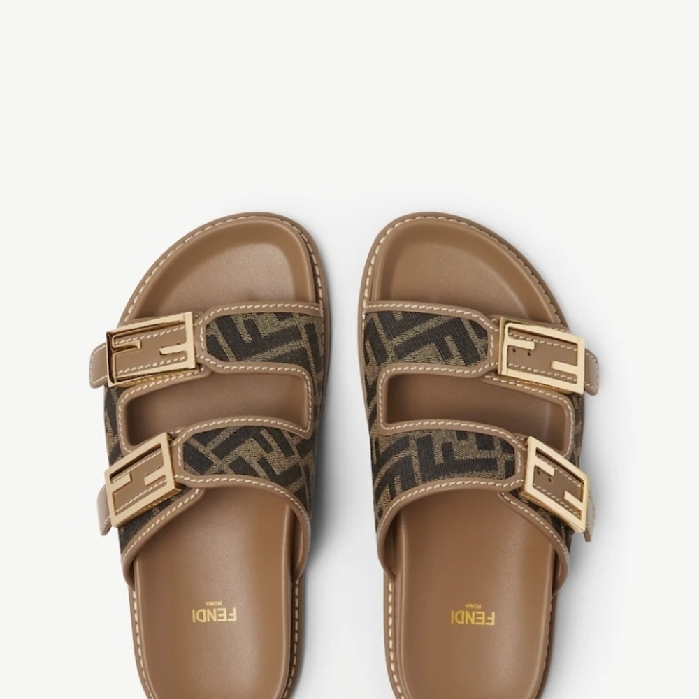 Fendi Feel -  Brown FF Fabric Slides